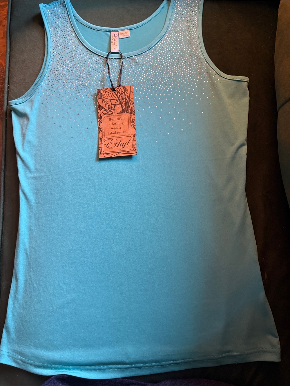 Embellished Turquoise Tank Top by Ethyl